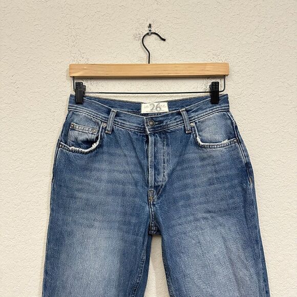 WE THE FREE Maggie Jeans Blue Ankle Chewed Hem Straight Leg Frayed - Picture 3 of 13